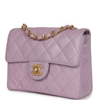 Vintage Mini Square Flap Bag Light Purple Lambskin Matte Gold Hardware