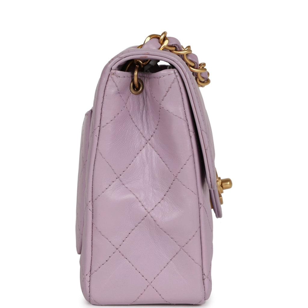 Vintage Mini Square Flap Bag Light Purple Lambskin Matte Gold Hardware