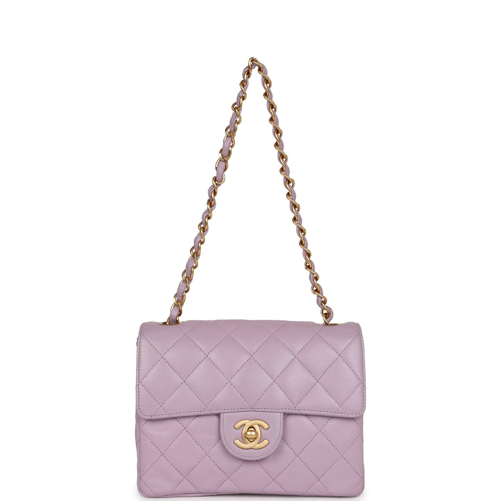 Vintage Mini Square Flap Bag Light Purple Lambskin Matte Gold Hardware