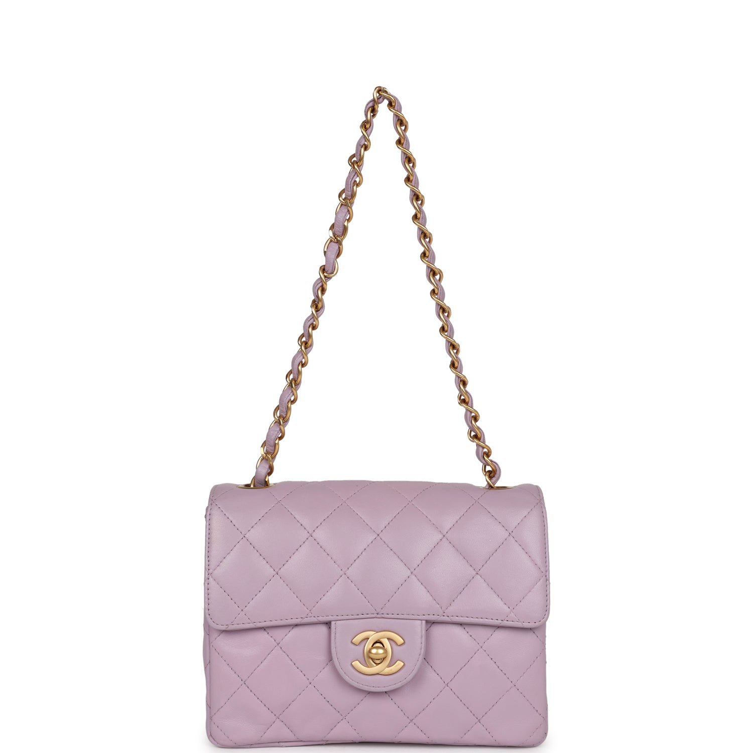 Vintage Mini Square Flap Bag Light Purple Lambskin Matte Gold Hardware
