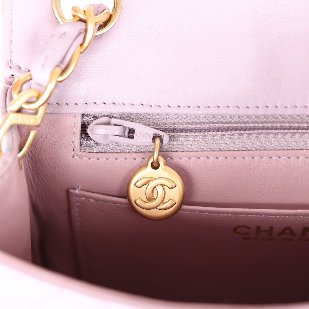Vintage Mini Square Flap Bag Light Purple Lambskin Matte Gold Hardware