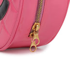 Vintage Round Vanity Bag Pink and Black Patent Leather Antique Gold Hardware