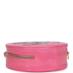Vintage Round Vanity Bag Pink and Black Patent Leather Antique Gold Hardware