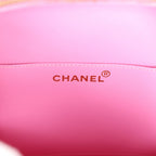 Vintage Round Vanity Bag Pink and Black Patent Leather Antique Gold Hardware