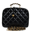 Vintage Lunchbox Vanity Black Patent Leather Gold Hardware