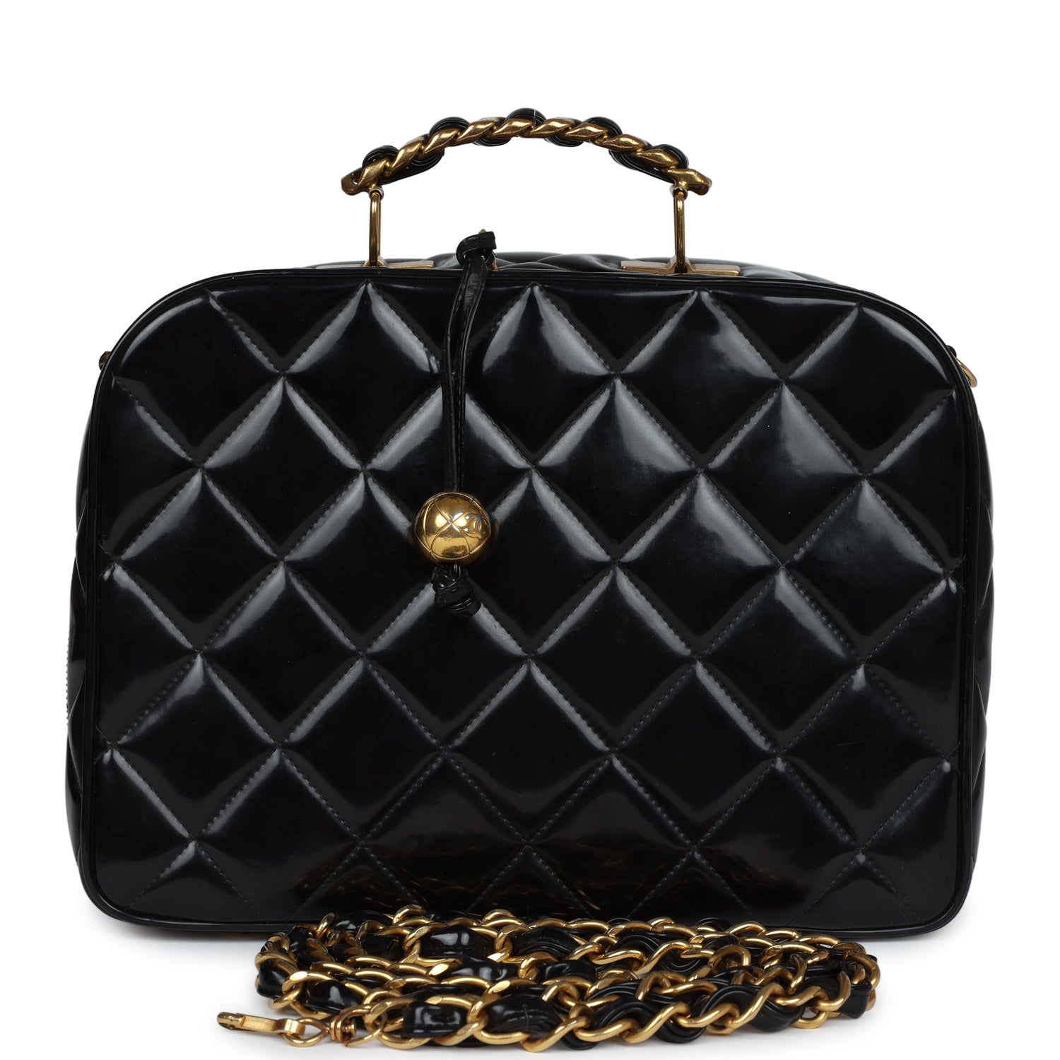 Vintage Lunchbox Vanity Black Patent Leather Gold Hardware