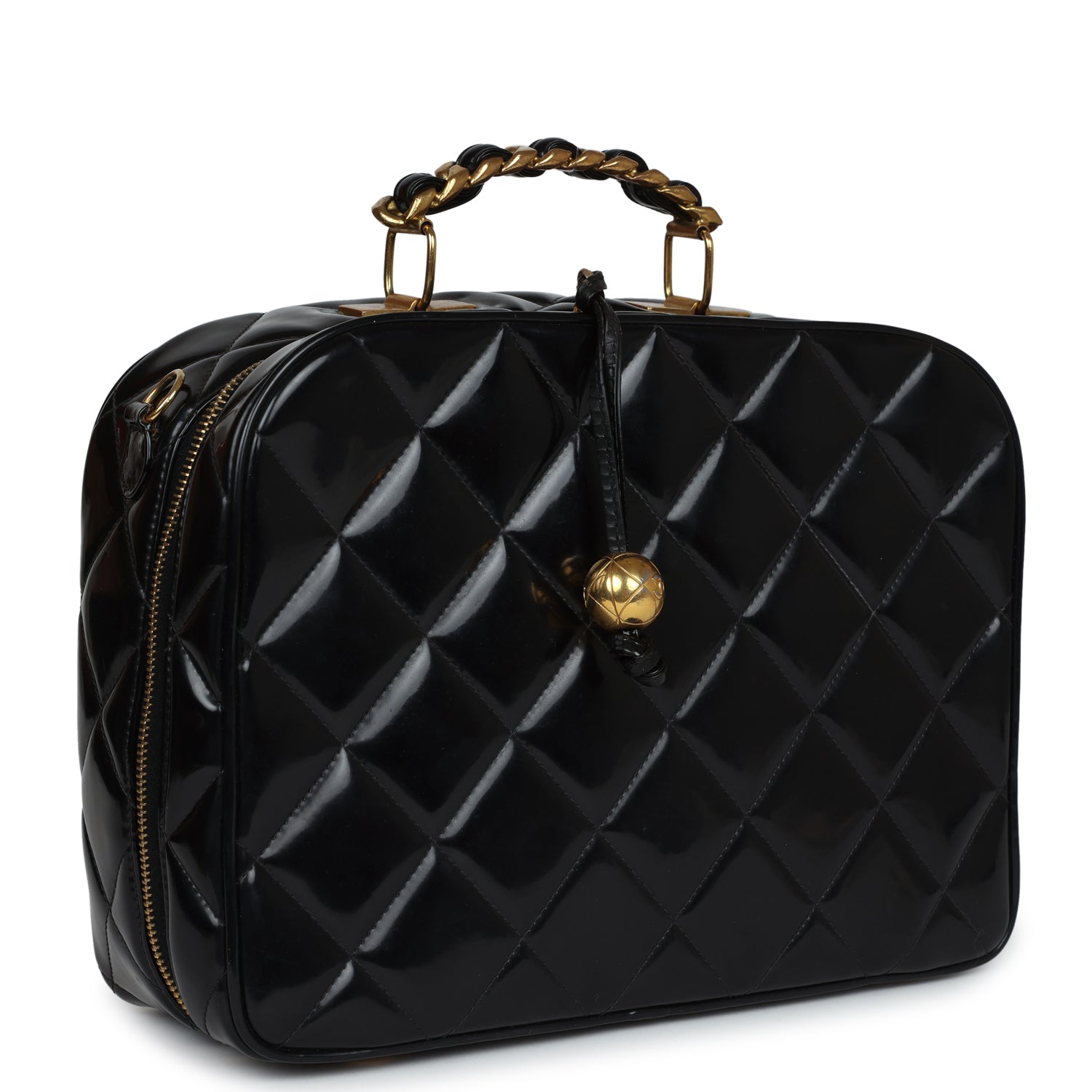 Vintage Lunchbox Vanity Black Patent Leather Gold Hardware