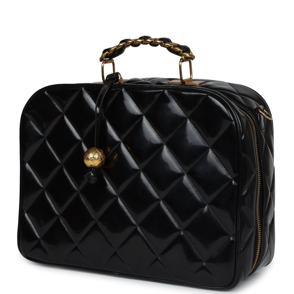 Vintage Lunchbox Vanity Black Patent Leather Gold Hardware