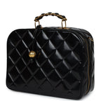 Vintage Lunchbox Vanity Black Patent Leather Gold Hardware
