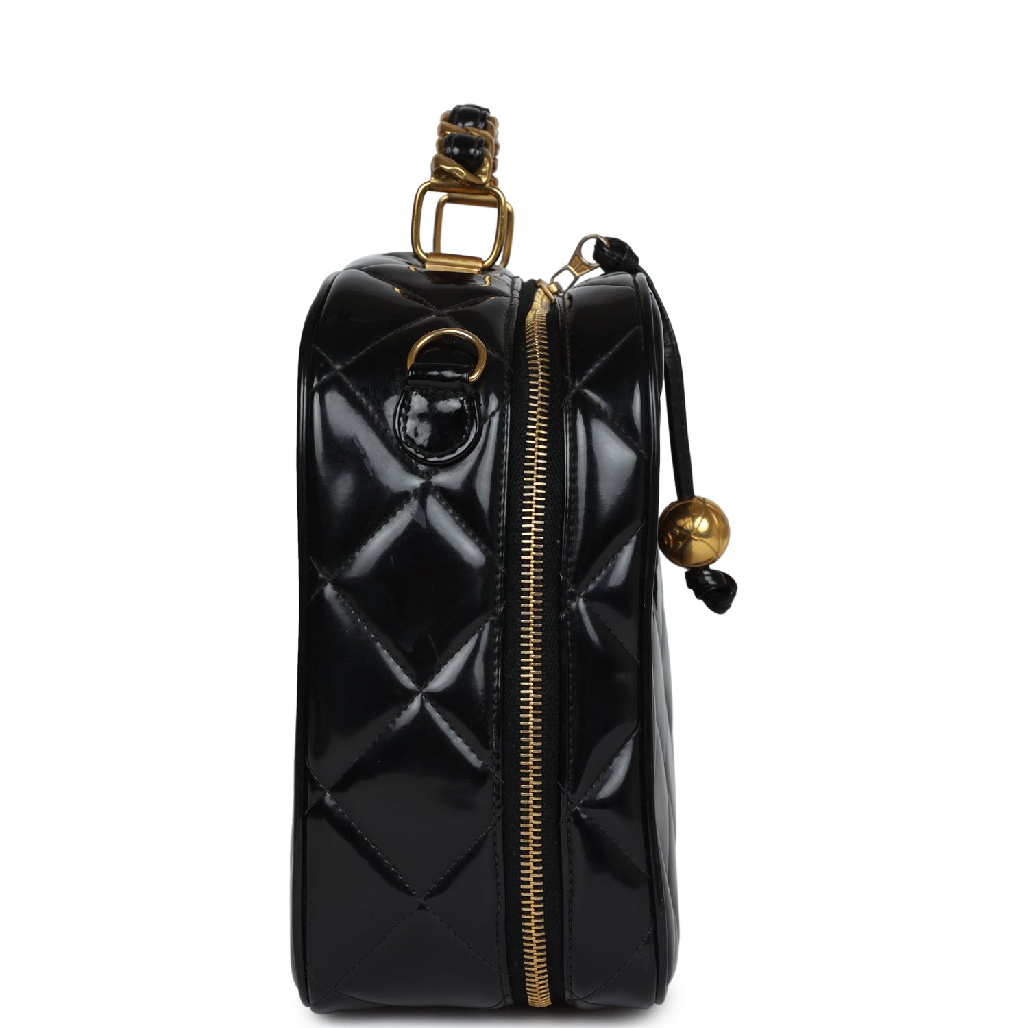 Vintage Lunchbox Vanity Black Patent Leather Gold Hardware