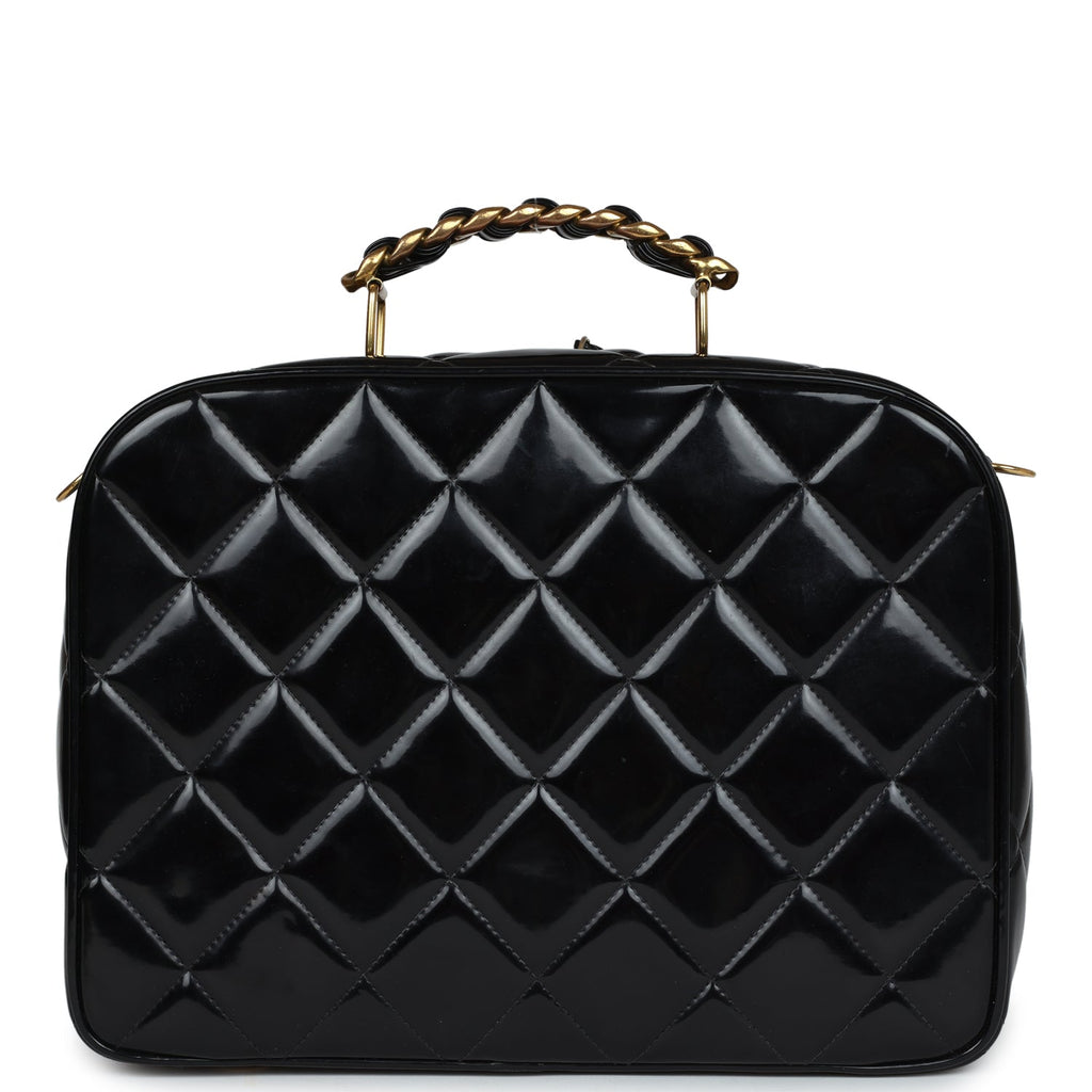 Vintage Lunchbox Vanity Black Patent Leather Gold Hardware