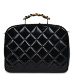 Vintage Lunchbox Vanity Black Patent Leather Gold Hardware