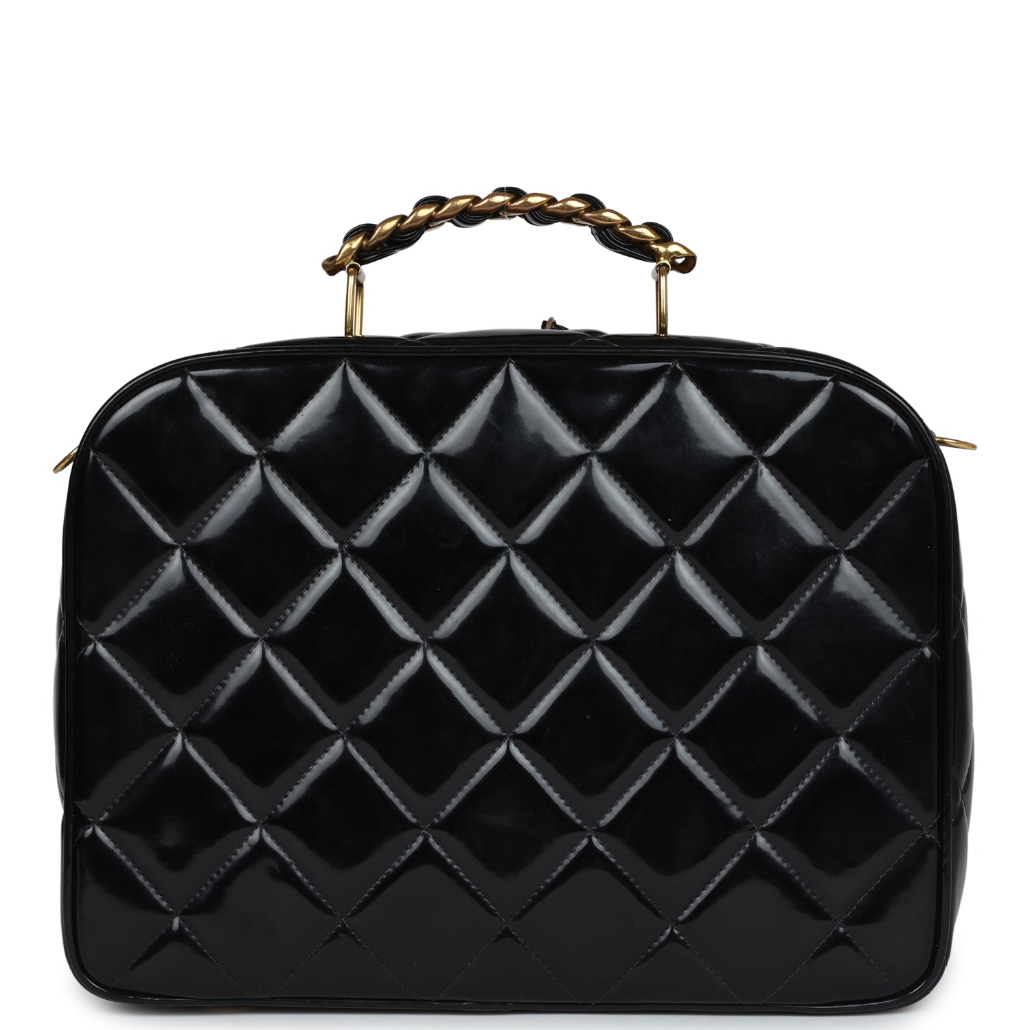 Vintage Lunchbox Vanity Black Patent Leather Gold Hardware