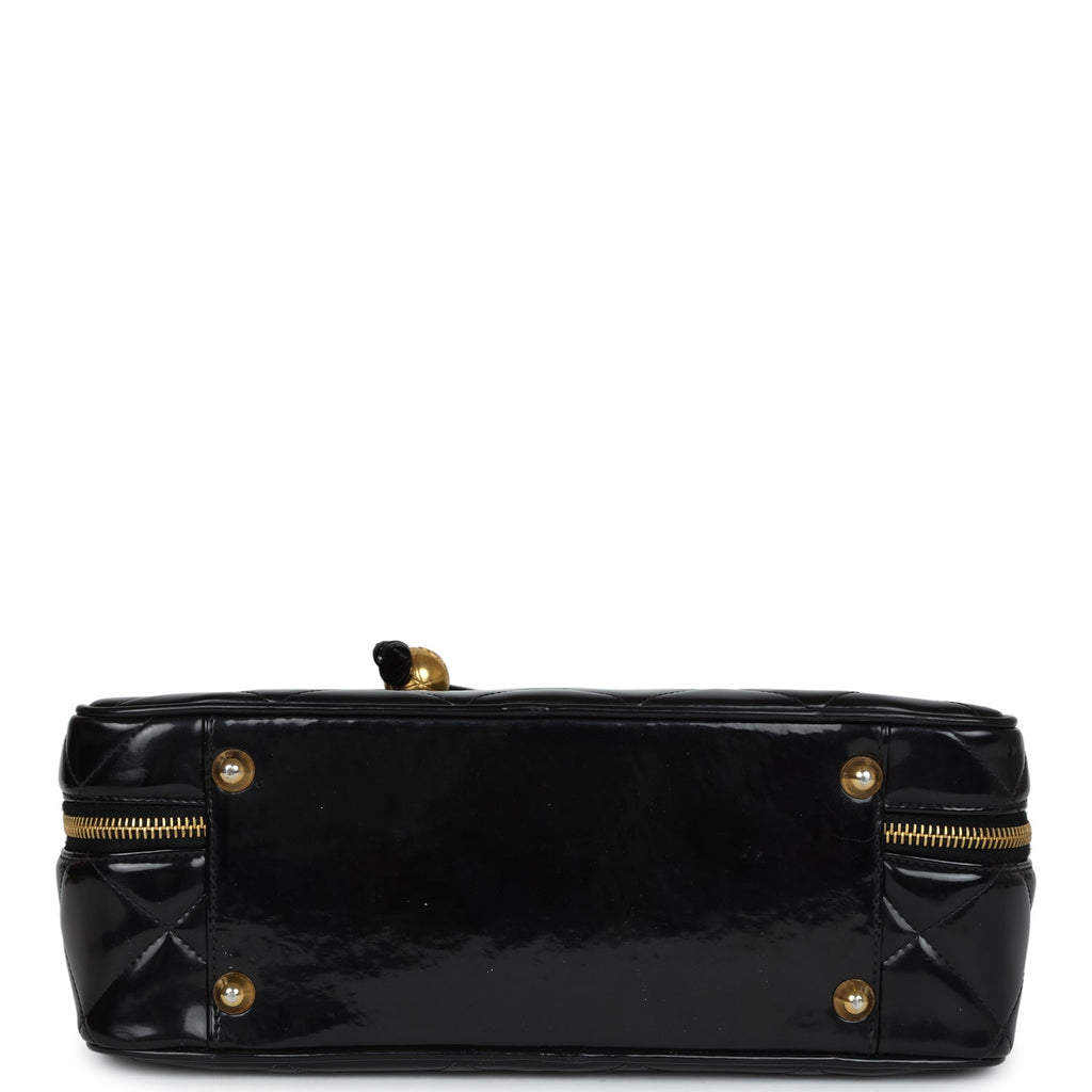 Vintage Lunchbox Vanity Black Patent Leather Gold Hardware