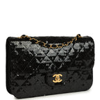 Vintage Small Flap Bag Black Sequin Gold Hardware