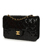 Vintage Small Flap Bag Black Sequin Gold Hardware