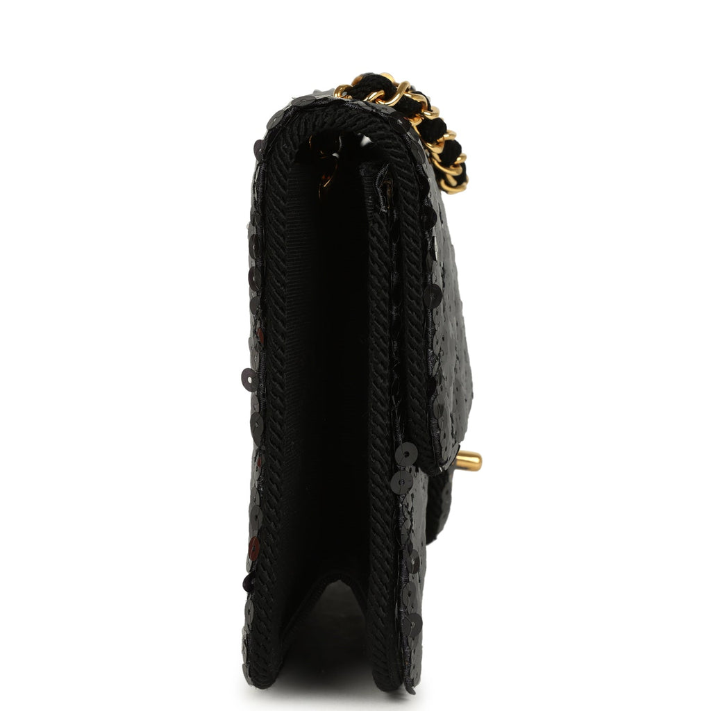 Vintage Small Flap Bag Black Sequin Gold Hardware