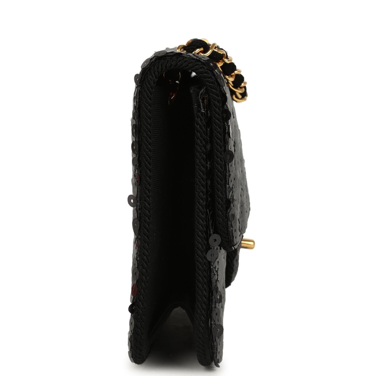 Vintage Small Flap Bag Black Sequin Gold Hardware