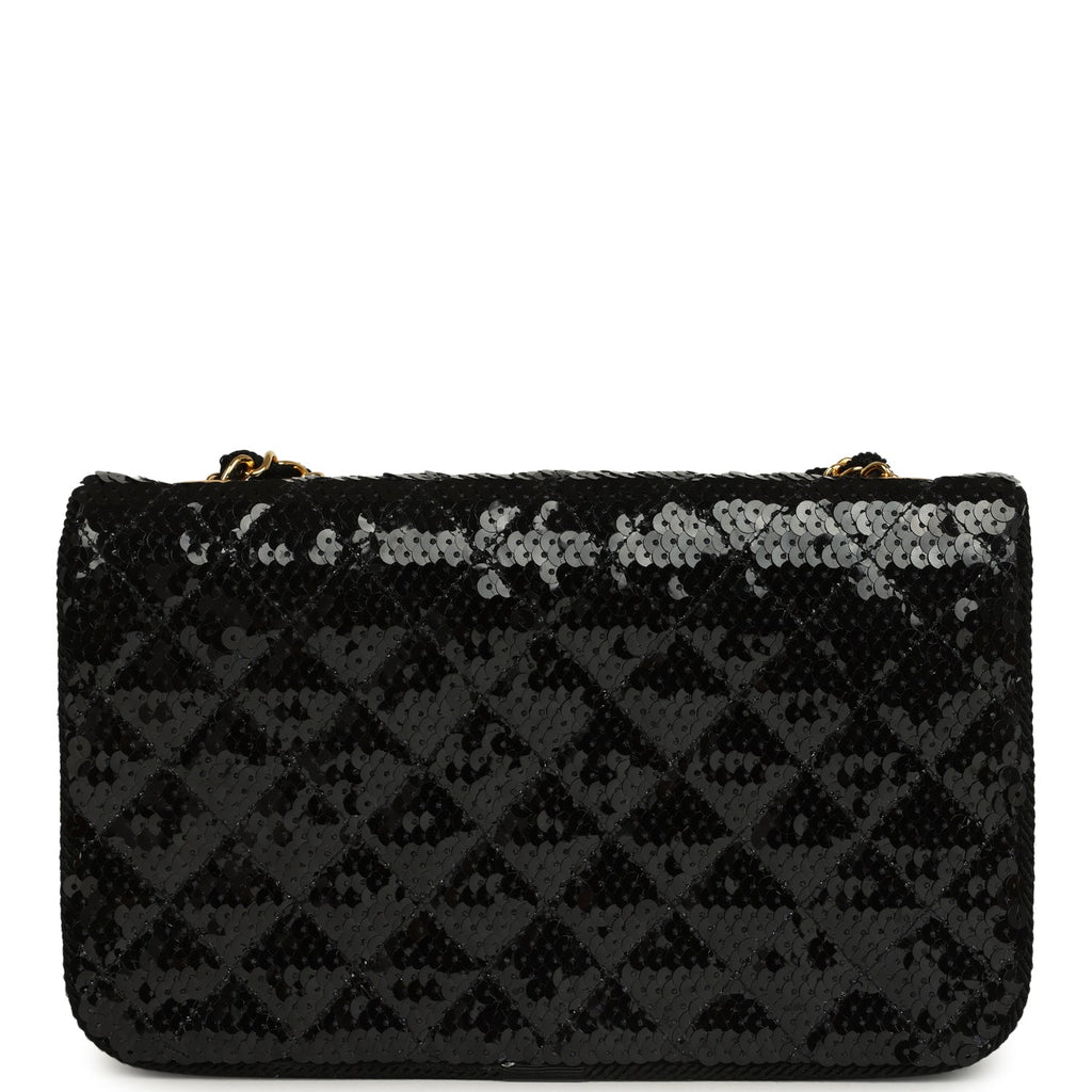 Vintage Small Flap Bag Black Sequin Gold Hardware