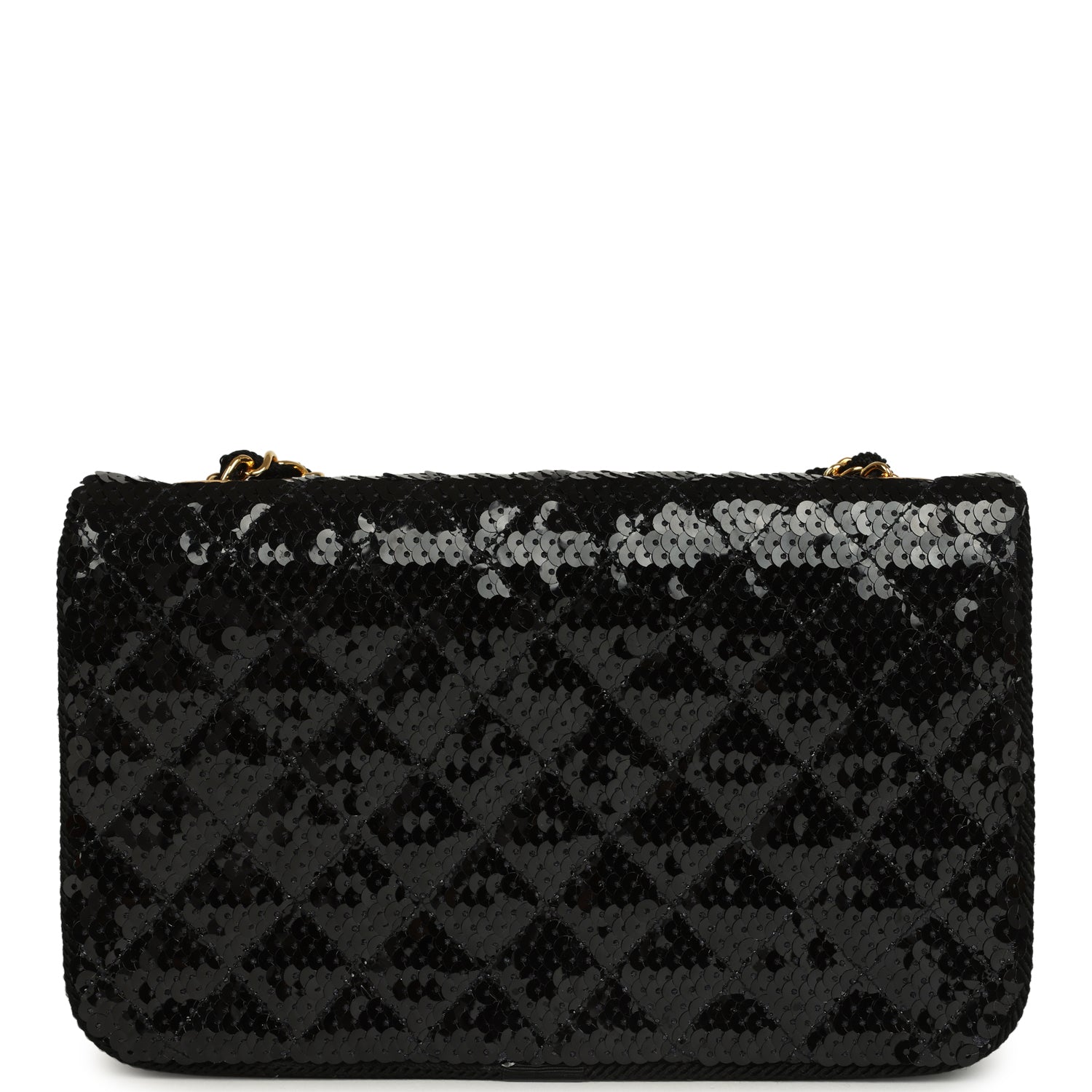 Vintage Small Flap Bag Black Sequin Gold Hardware