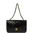 Vintage Small Flap Bag Black Sequin Gold Hardware