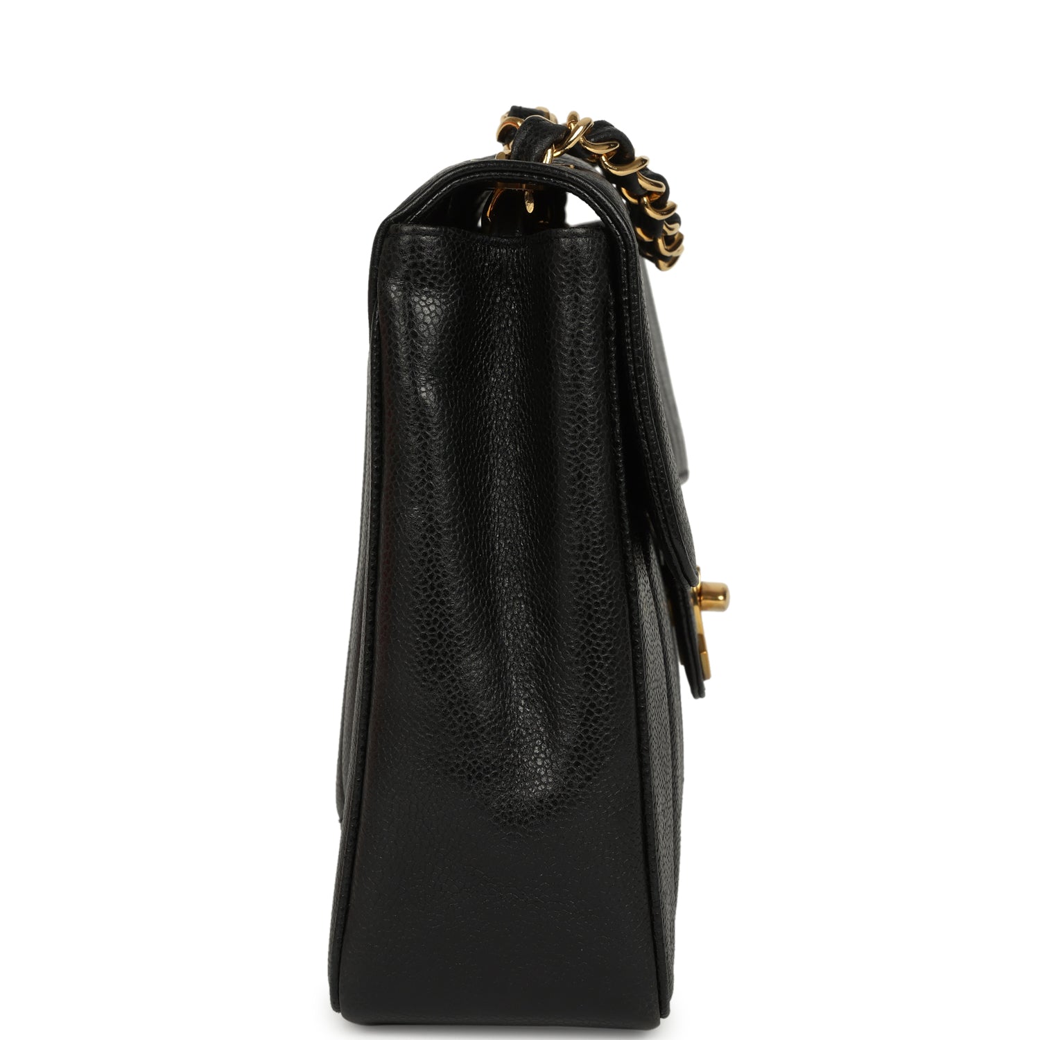 Vintage Jumbo Classic Mademoiselle Vertical Flap Black Caviar Gold Hardware