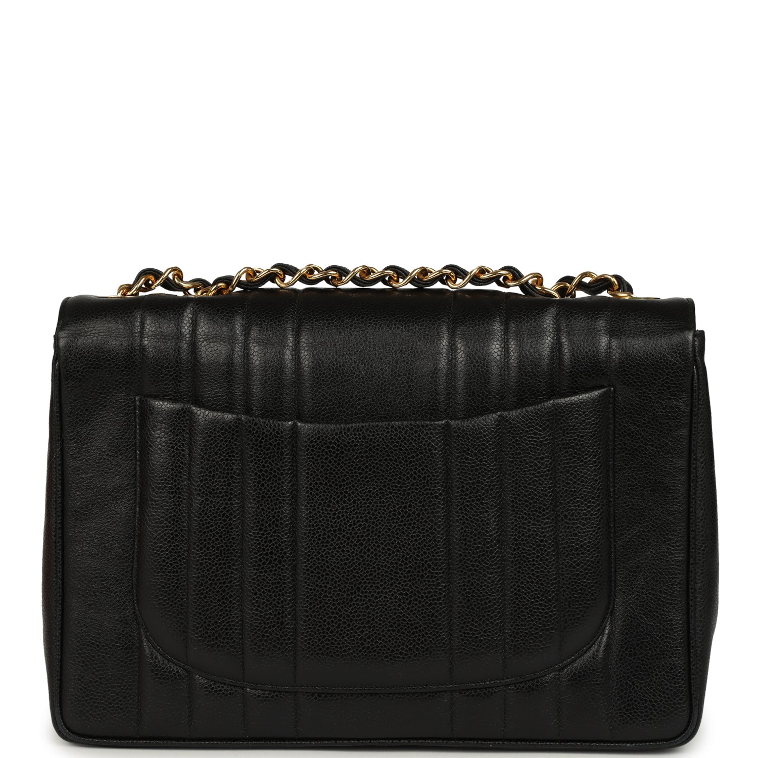 Vintage Jumbo Classic Mademoiselle Vertical Flap Black Caviar Gold Hardware