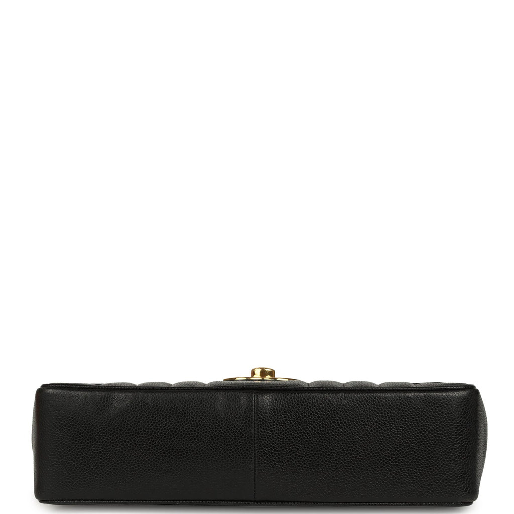 Vintage Jumbo Classic Mademoiselle Vertical Flap Black Caviar Gold Hardware