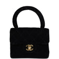 Vintage Micro Kelly Child Flap Bag Black Velvet Gold Hardware