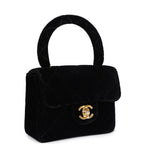 Vintage Micro Kelly Child Flap Bag Black Velvet Gold Hardware