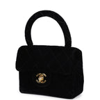 Vintage Micro Kelly Child Flap Bag Black Velvet Gold Hardware