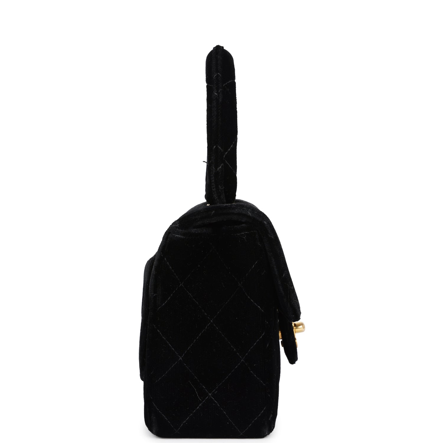 Vintage Micro Kelly Child Flap Bag Black Velvet Gold Hardware