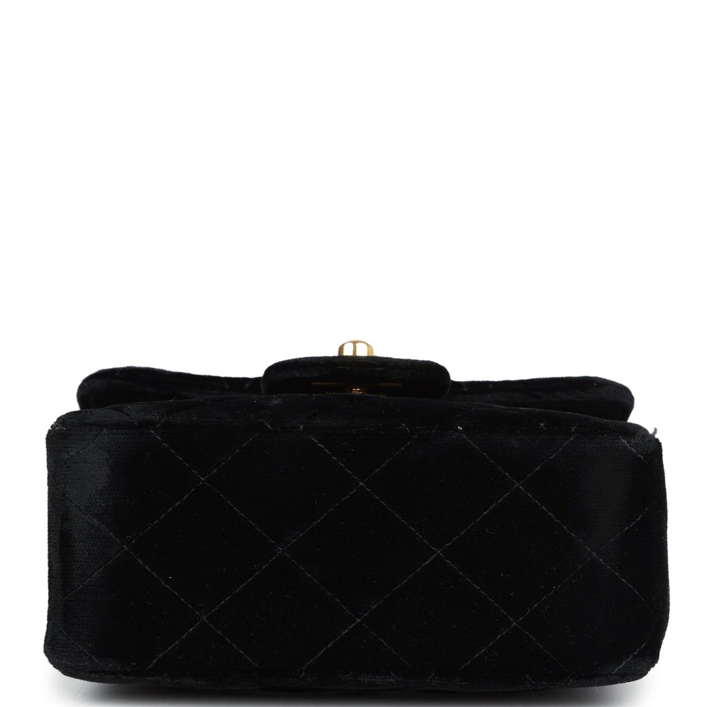 Vintage Micro Kelly Child Flap Bag Black Velvet Gold Hardware