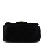 Vintage Micro Kelly Child Flap Bag Black Velvet Gold Hardware
