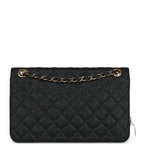 Vintage Quilted Fringe Single Flap Bag Black Raffia Gold Hardware
