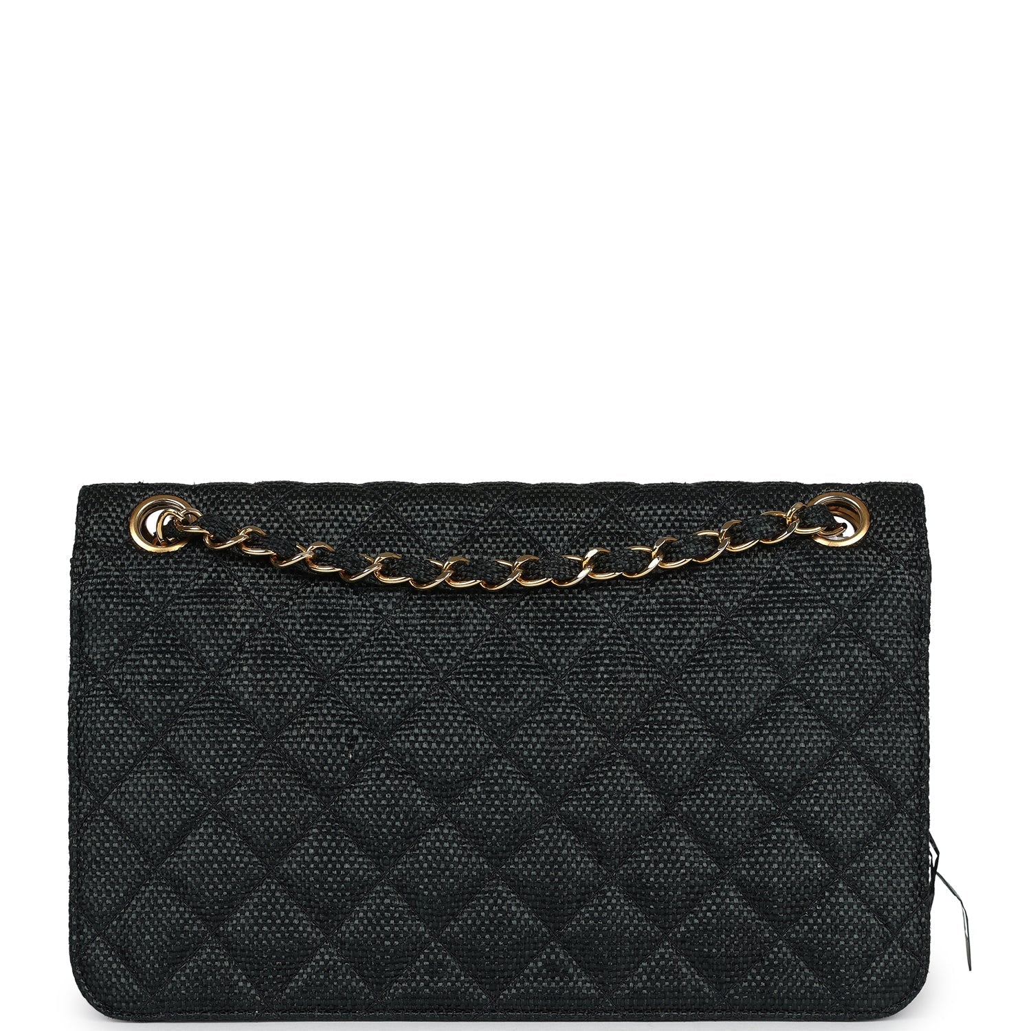 Vintage Quilted Fringe Single Flap Bag Black Raffia Gold Hardware