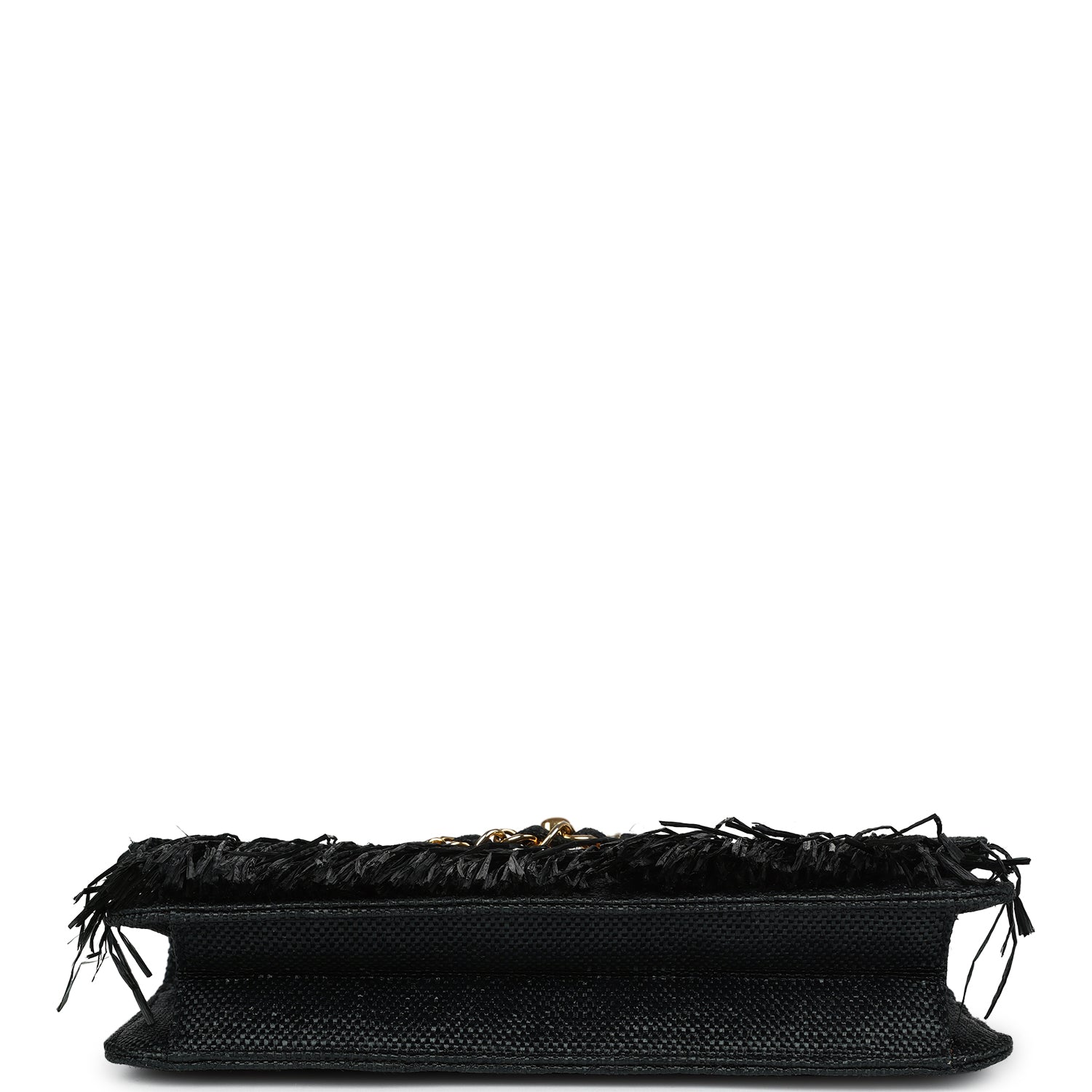 Vintage Quilted Fringe Single Flap Bag Black Raffia Gold Hardware
