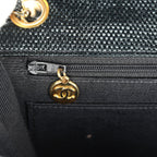 Vintage Quilted Fringe Single Flap Bag Black Raffia Gold Hardware