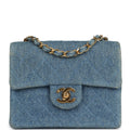Vintage Mini Square Flap Bag Blue Denim Gold Hardware