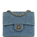 Vintage Mini Square Flap Bag Blue Denim Gold Hardware