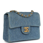 Vintage Mini Square Flap Bag Blue Denim Gold Hardware
