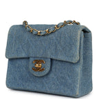 Vintage Mini Square Flap Bag Blue Denim Gold Hardware