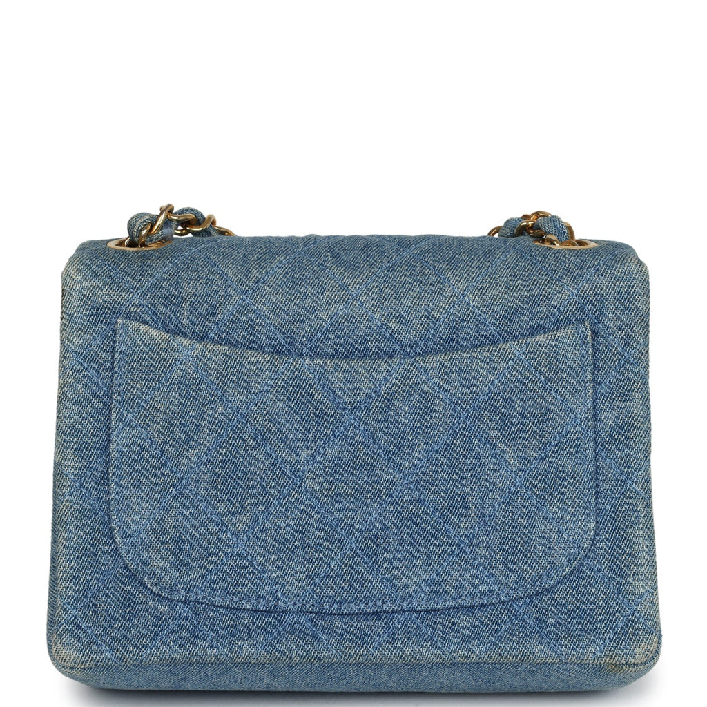 Vintage Mini Square Flap Bag Blue Denim Gold Hardware