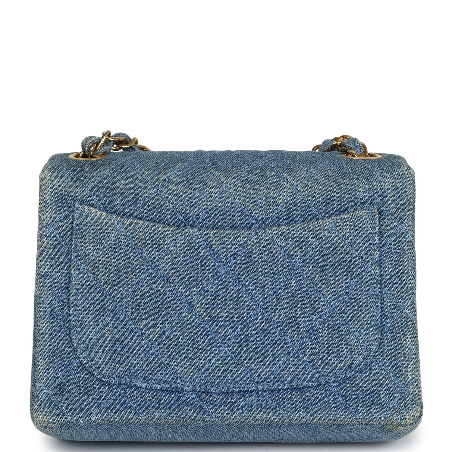 Vintage Mini Square Flap Bag Blue Denim Gold Hardware