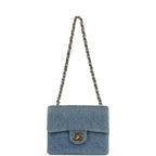 Vintage Mini Square Flap Bag Blue Denim Gold Hardware