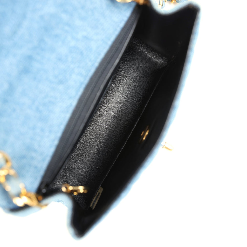 Vintage Mini Square Flap Bag Blue Denim Gold Hardware