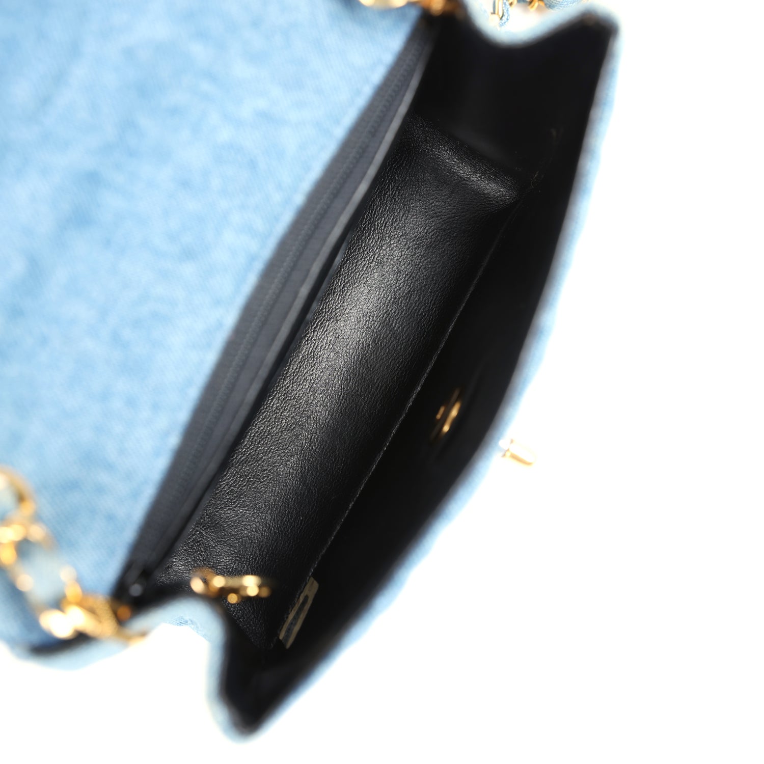 Vintage Mini Square Flap Bag Blue Denim Gold Hardware
