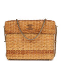Vintage Small Picnic Basket Bag Natural Wicker Gold Hardware