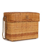 Vintage Small Picnic Basket Bag Natural Wicker Gold Hardware