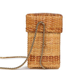 Vintage Small Picnic Basket Bag Natural Wicker Gold Hardware